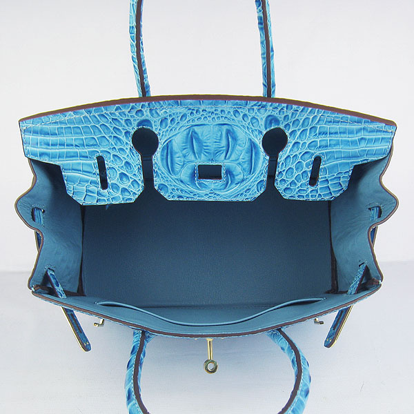 Replica Hermes Birkin 30CM Crocodile Head Veins Bag Light Blue 6088 On Sale - Click Image to Close